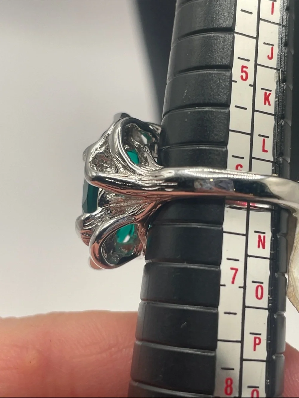Sterling-Inspired Silver Ring with Emerald Green Gemstone